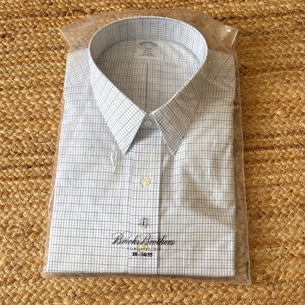 Brooks Brothers Light Blue Grid Men's Dress Shirt